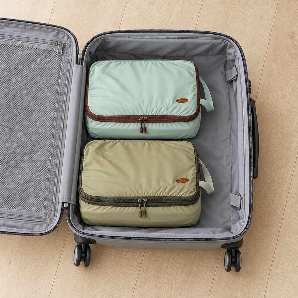 Walizka spakowana w dwa organizery kompresyjne